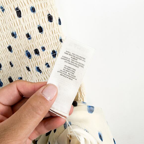 Wilfred Aritzia Eldorado Mini Dress Smocked Cream Navy Polka Dots - S - Picture 7 of 11
